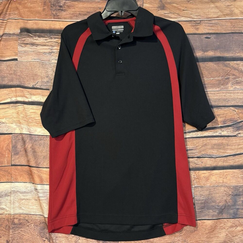 Zorrel Dri Balance Polo Shirt Mens Large L Black Red Colorblock Golf Sport Tee